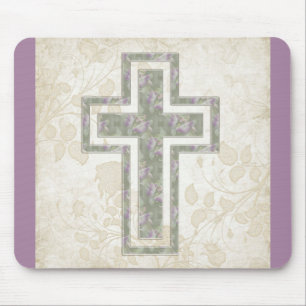 Soft Abstract Purple & Green Christian Cross Mouse Pad