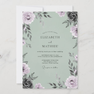 Soft Amethyst Mint Leafy Wedding Invitation
