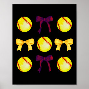 Soft And Bows For Women Girls Softball Player Maro Poster