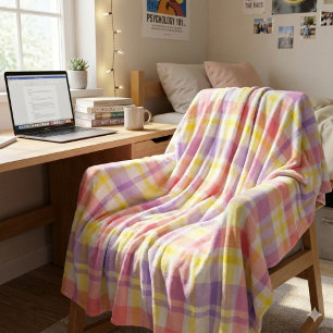 Soft and Cosy Pastel Plaid Pink Lavender Yellow Fleece Blanket
