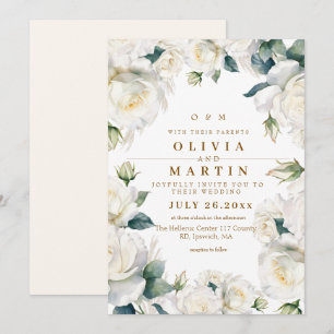 Soft and elegant White Rose Wedding Invitation