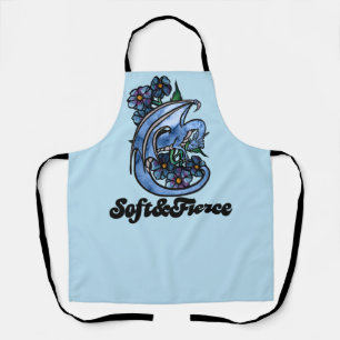 Soft and Fierce Dragon blue Apron
