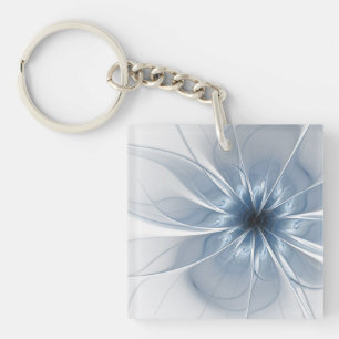 Soft and tenderness blue fractal fantasy flower cu key ring