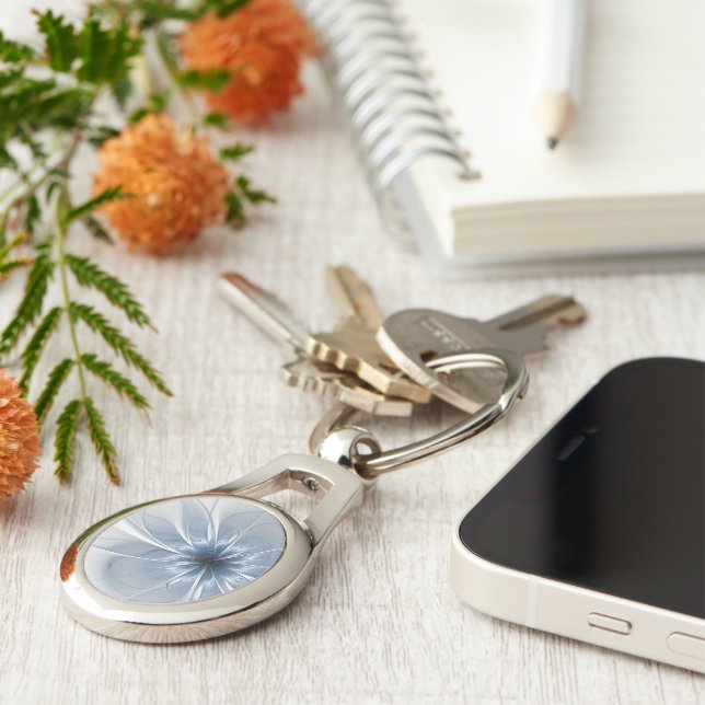 Soft and tenderness blue fractal fantasy flower cu key ring (Side)