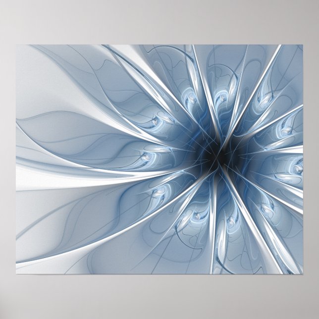 Soft and tenderness blue fractal fantasy flower cu poster (Front)