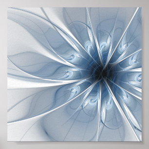 Soft and tenderness blue fractal fantasy flower cu poster