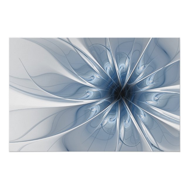 Soft and tenderness blue fractal fantasy flower cu poster (Front)