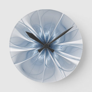 Soft and tenderness blue fractal fantasy flower cu round clock