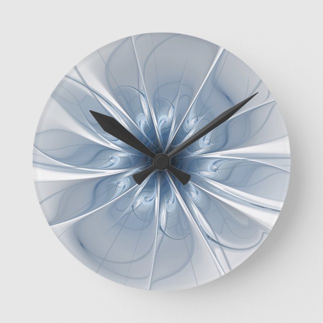 Soft and tenderness blue fractal fantasy flower cu round clock (Front)