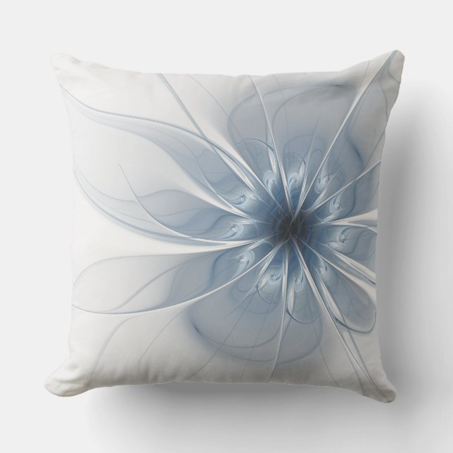 Soft and tenderness blue fractal fantasy flower cushion (Front)