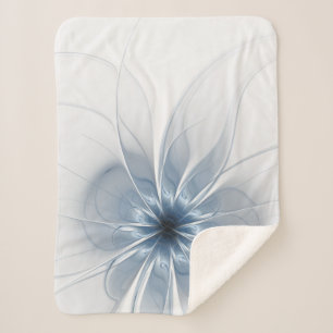 Soft and tenderness blue fractal fantasy flower sherpa blanket