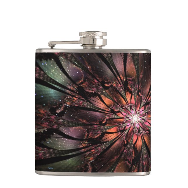 Soft and tenderness fractal fantasy flower  hip flask (Front)