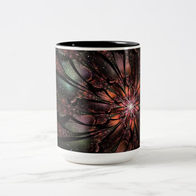 Soft and tenderness fractal fantasy flower  Two-Tone coffee mug (Center)