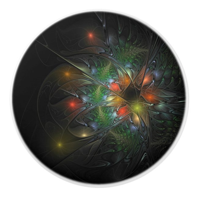 Soft and tenderness fractal fantasy flowers  ceramic knob (Front)