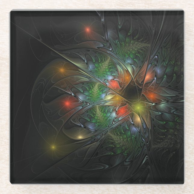 Soft and tenderness fractal fantasy flowers glass coaster (Front)