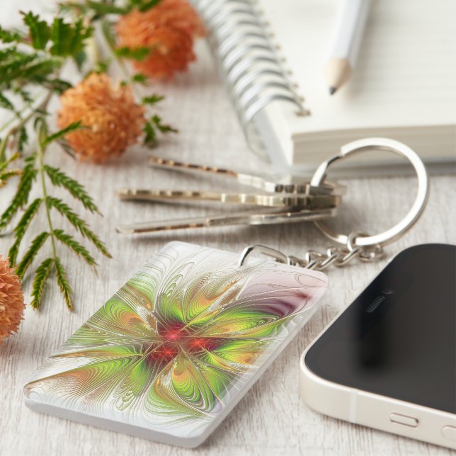 Soft and tenderness fractal fantasy flowers key ring (Front Right)