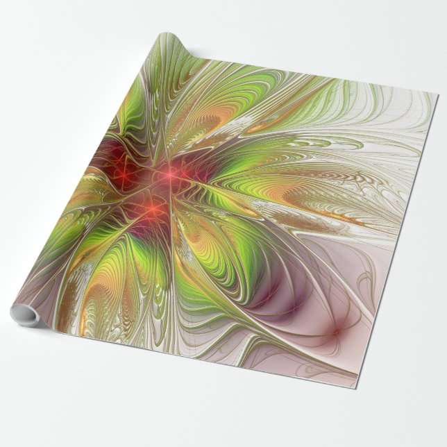 Soft and tenderness fractal fantasy flowers wrapping paper (Unrolled)