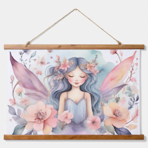 Soft and Whimsical Fairy Floral Watercolor AI Art Hanging Tapestry
