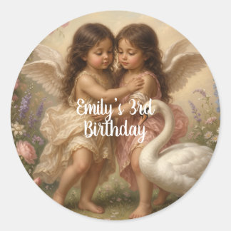 soft angel cherub girls’ birthday || classic round sticker