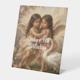 soft angel cherub girls’ birthday || pedestal sign
