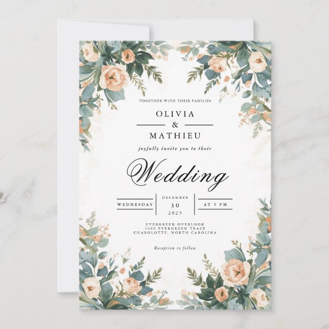 Soft Apricot Botanical Arch Wedding Invitation (Front)
