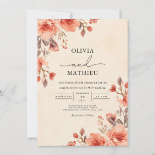 Soft Apricot Floral Romance Wedding Invitation