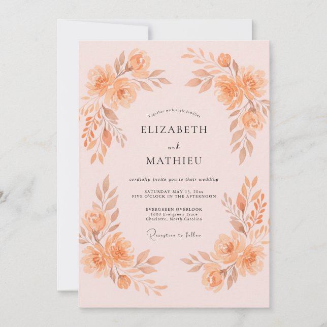 Soft Apricot Peony Wedding Invitation (Front)