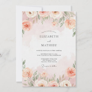 Soft Apricot Ranunculus Eucalyptus Wedding Invitation