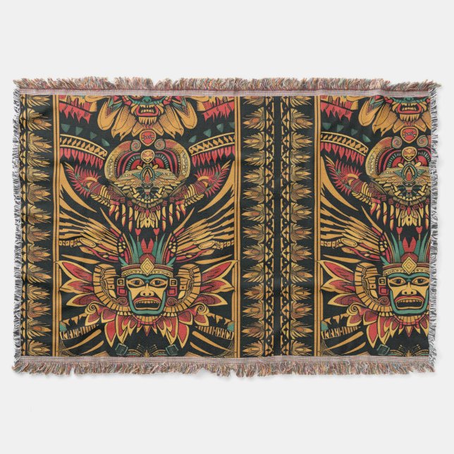 Soft Aqua "Aztec Dream" Cosy Throw Blanket (Front)