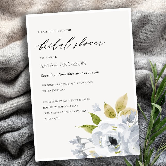 SOFT AQUA BLUE  WATERCOLOUR FLORAL BRIDAL SHOWER INVITATION (Creator Uploaded)