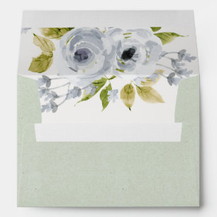 SOFT AQUA BLUE WATERCOLOUR FLORAL MONOGRAM ENVELOPES