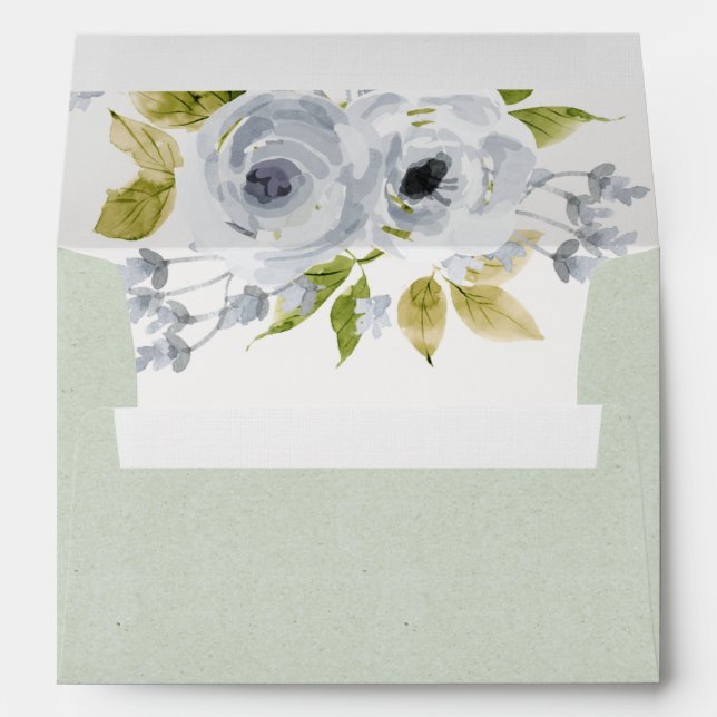 SOFT AQUA BLUE  WATERCOLOUR FLORAL MONOGRAM ENVELOPES (Back (Bottom))