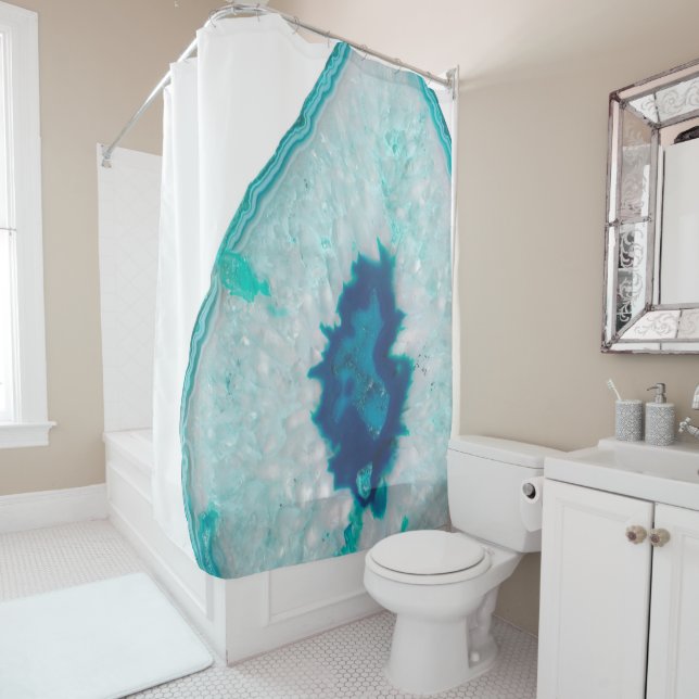 Soft Aqua Marine Blue Ocean Agate #1 #gem #decor  Shower Curtain (In Situ)