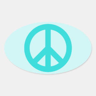 Soft Aqua Peace Symbol Oval Sticker