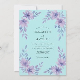 Soft Aqua Purple Watercolor Wedding Invitation