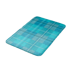 Soft Aqua Teal Green Plaid Aesthetic Bath Mat