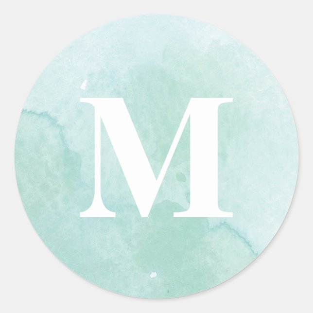 Soft aqua watercolor monogram sticker (Front)