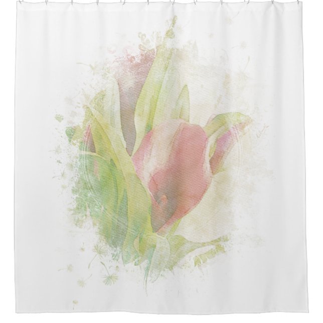 *~*  Soft AR12 Artsy Floral Calla Lily Coral Shower Curtain (Front)