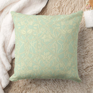 Soft Art Nouveau Botanical Lattice in Mint Blue Cushion