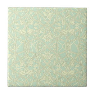 Soft Art Nouveau Botanical Lattice in Mint Blue Tile