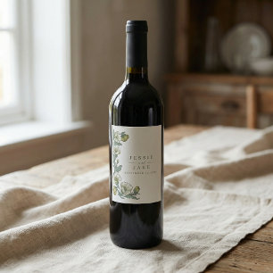 Soft Art Nouveau Botanical Wedding Wine Label