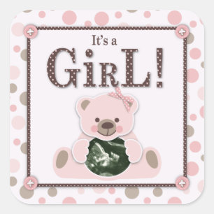 Soft as a Teddy Bear Girl Square Sticker