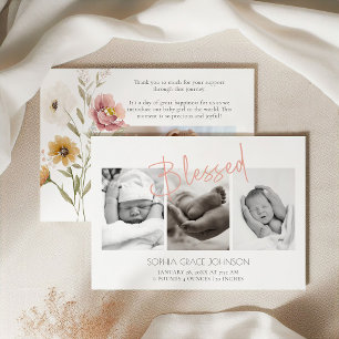 Soft Autumn Floral Baby Photo Birth Announcement