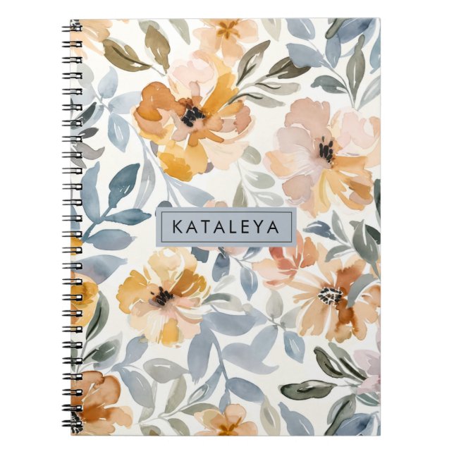 Soft Autumn Floral Personalised Notebook (Front)