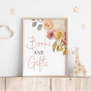 Soft Autumn Spring Floral Baby Shower Books Gifts Poster