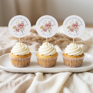 Soft Autumn Spring Floral Baby Shower Favor Topper Classic Round Sticker