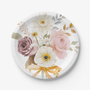 Soft Autumn Spring Floral Baby Shower Party Paper Plate