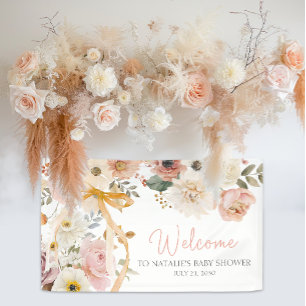 Soft Autumn Spring Floral Baby Shower Welcome Banner