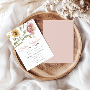 Soft Autumn Spring Floral Girl Baby Shower By Mail Invitation