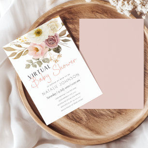 Soft Autumn Spring Floral Girl Virtual Baby Shower Invitation